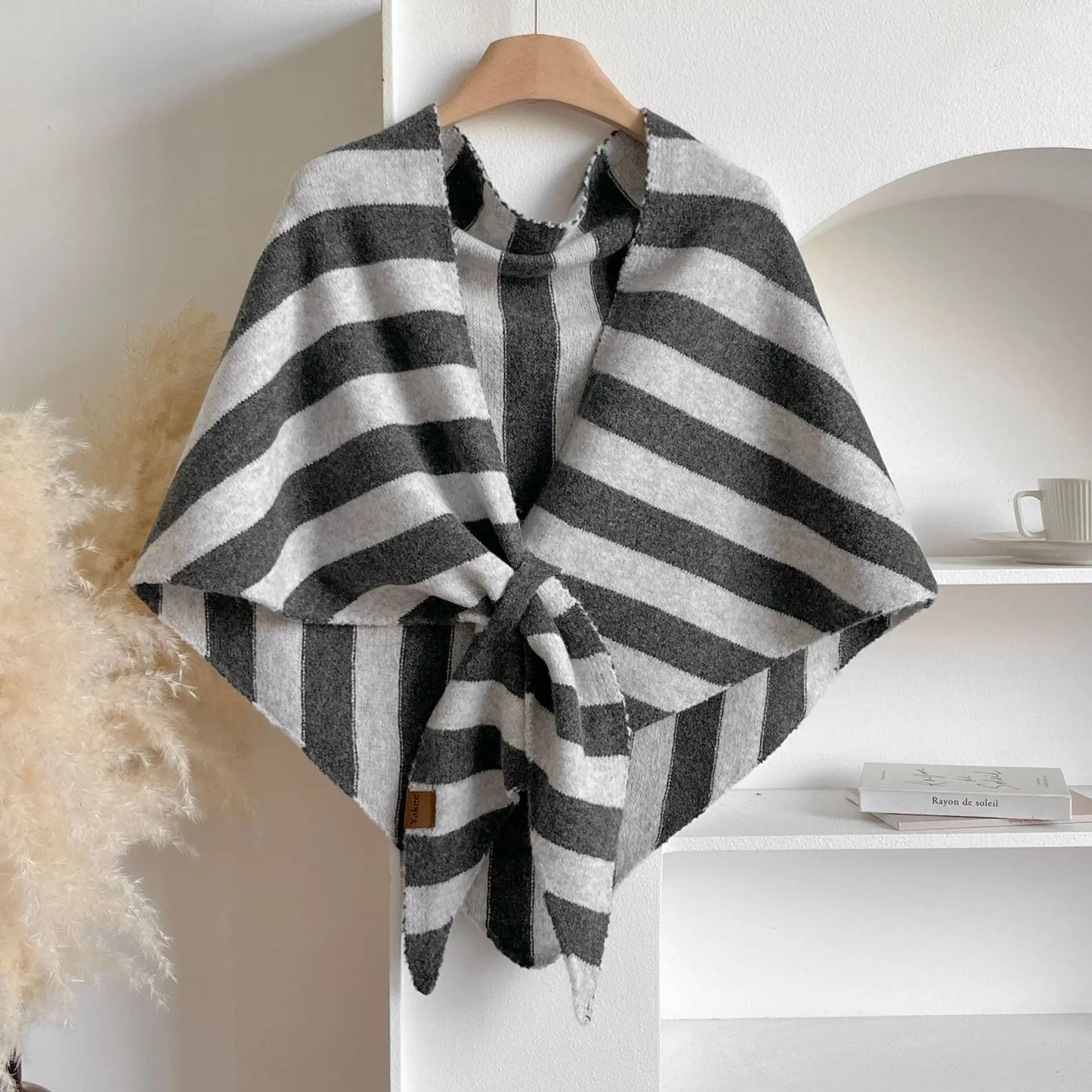Women Striped Triangle Shawl Cloak Spring Autumn Soft Knitted Warm Loose Scarf NSFZ-20250922003