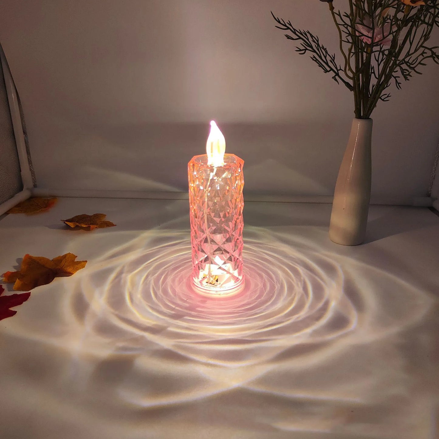 Led Candle Light Rose Pattern Projection Simulation Flameless Candle Lamp for Home Birthday Wedding Party Decoration Christmas