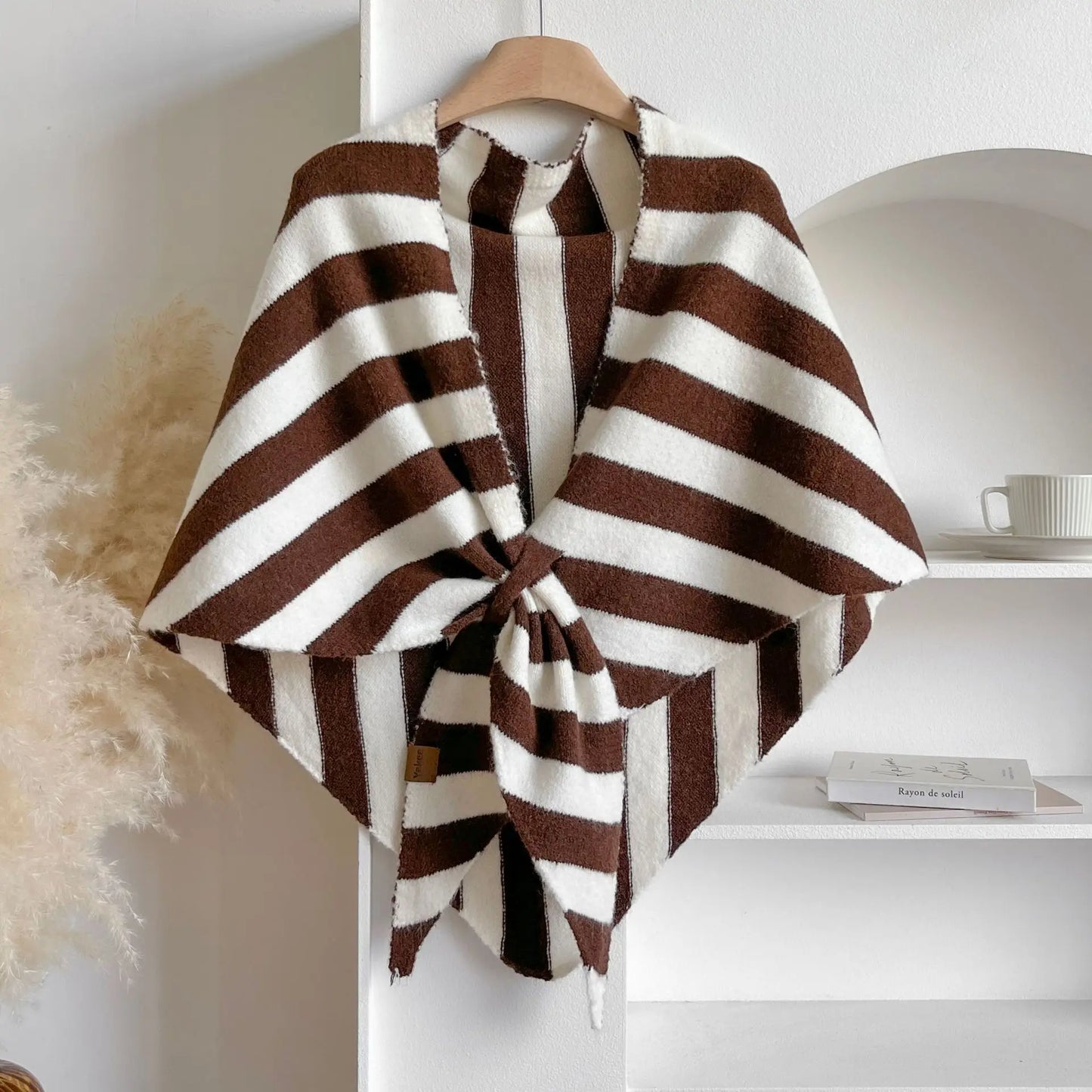 Women Striped Triangle Shawl Cloak Spring Autumn Soft Knitted Warm Loose Scarf NSFZ-20250922003