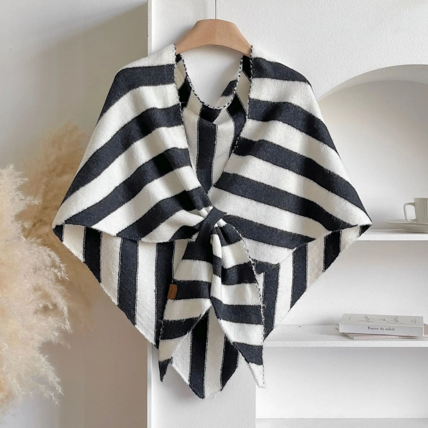 Women Striped Triangle Shawl Cloak Spring Autumn Soft Knitted Warm Loose Scarf NSFZ-20250922003