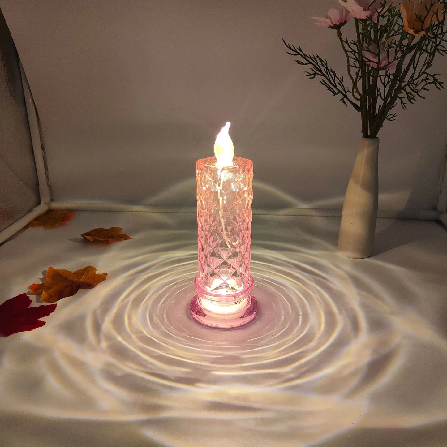Led Candle Light Rose Pattern Projection Simulation Flameless Candle Lamp for Home Birthday Wedding Party Decoration Christmas