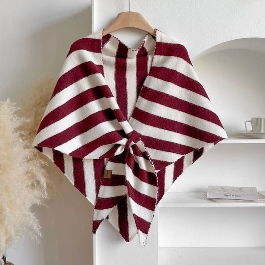 Women Striped Triangle Shawl Cloak Spring Autumn Soft Knitted Warm Loose Scarf NSFZ-20250922003